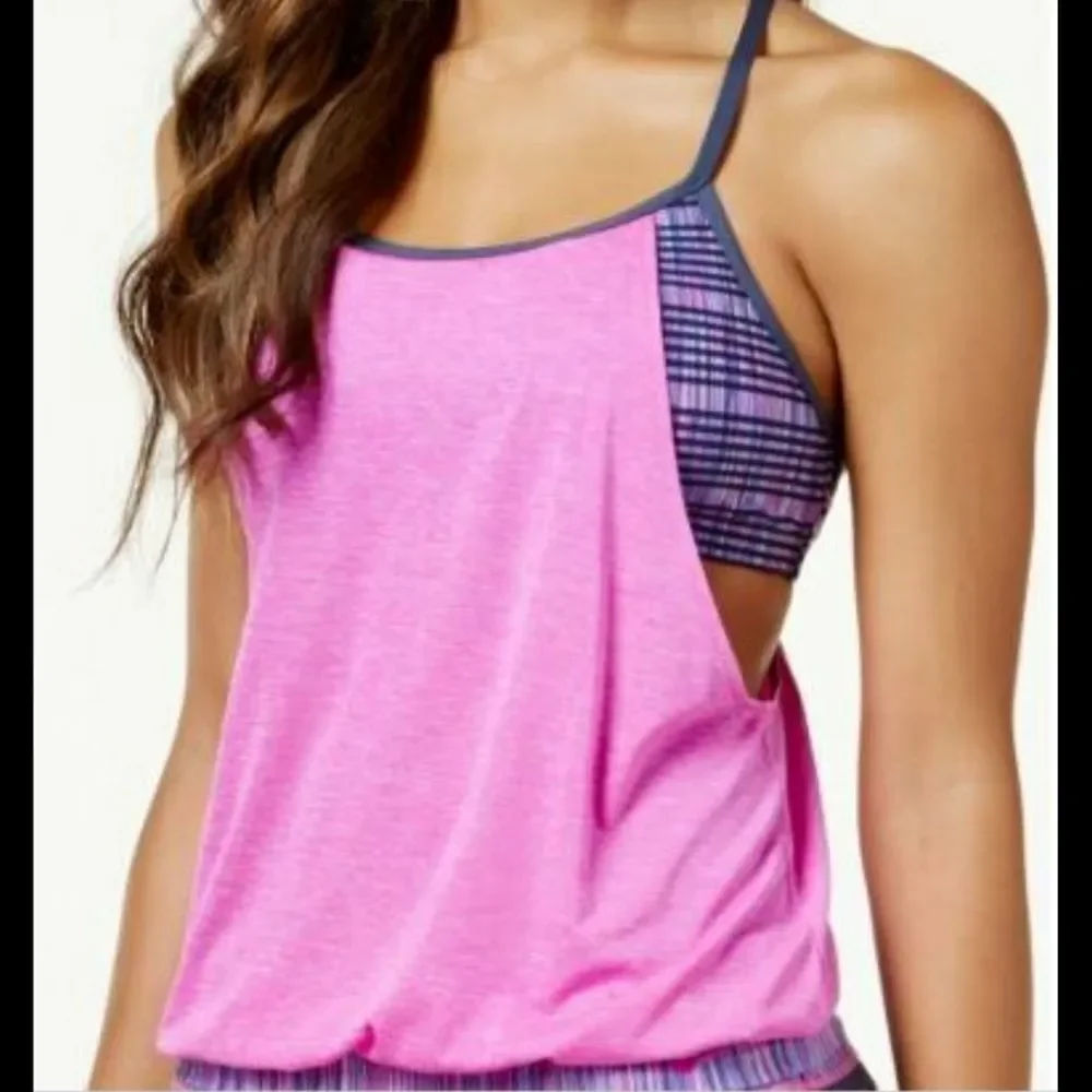 Nike Heathered Layered Sports Bra Halter Top in One Hot Pink Size Small